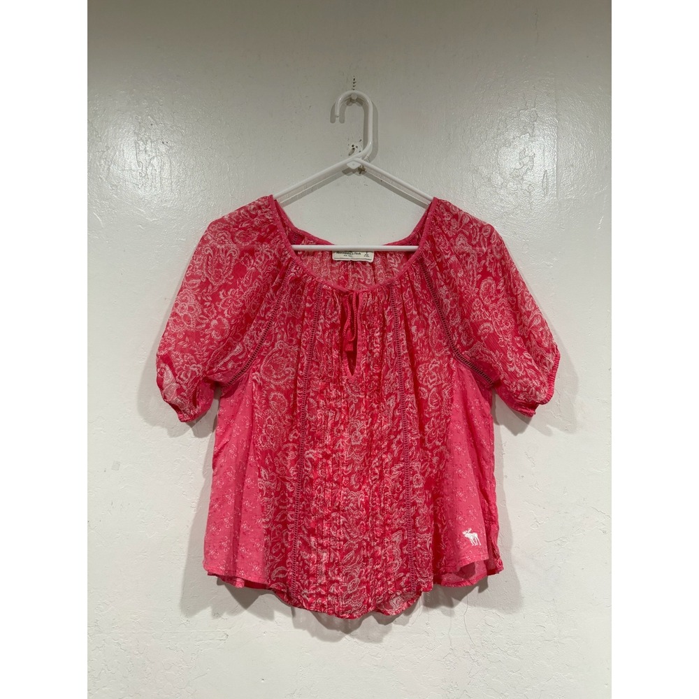 Abercrombie & Fitch Pink Paisley Floral Tassel Peasant Blouse Top Small - Picture 2 of 6